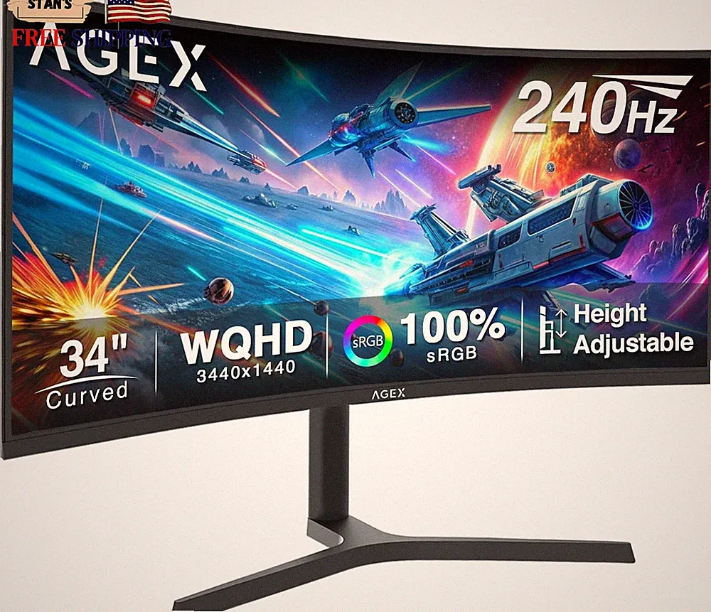 Z-Edge 34" Curved Gaming Monitor, WQHD 1440P 240Hz 165Hz Computer Monitor MPRT