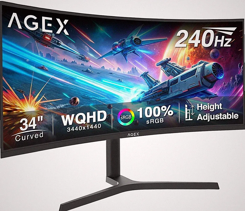 Z-Edge 34" Curved Gaming Monitor, WQHD 1440P 240Hz 165Hz Computer Monitor, MPRT