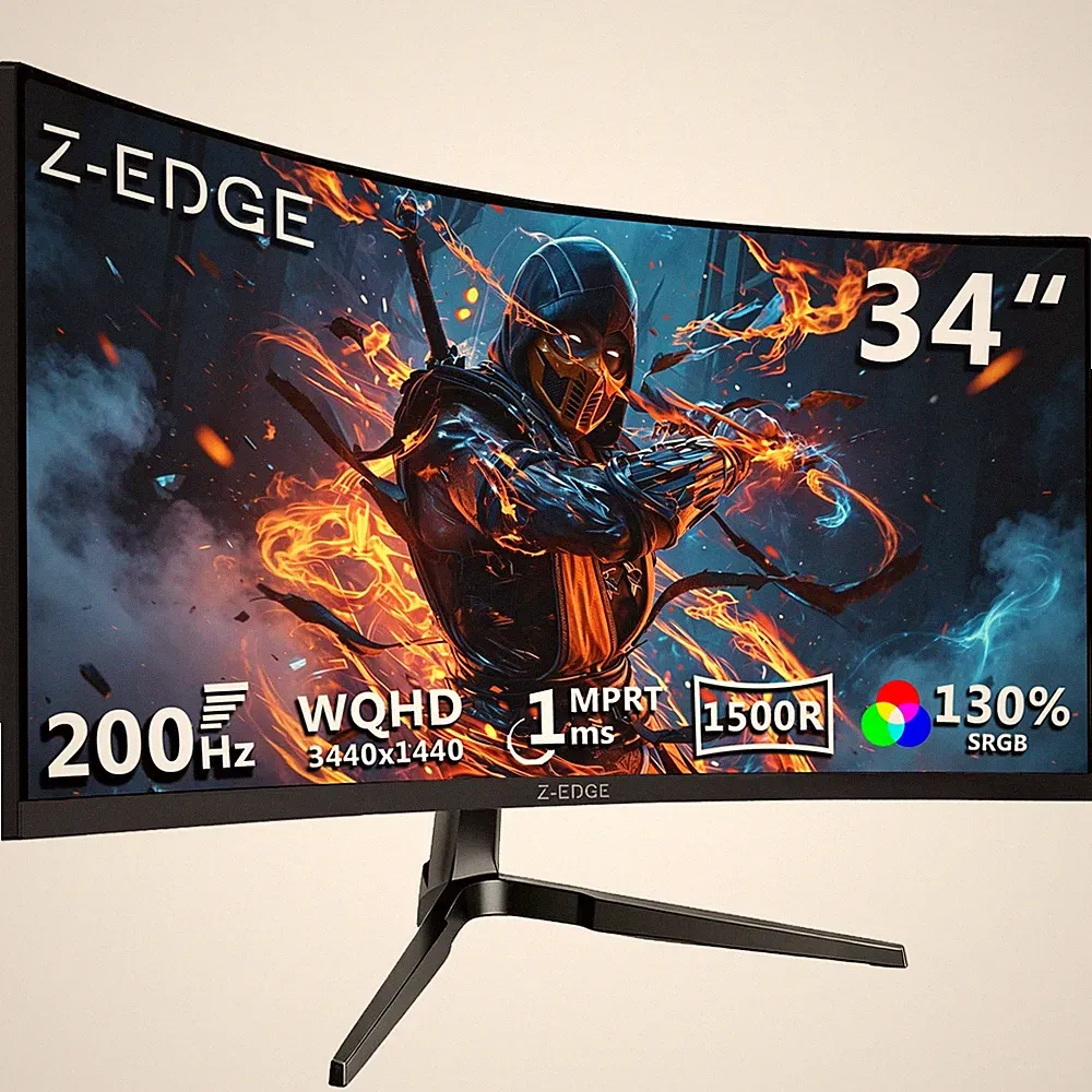 Z-Edge 34 inch Curved Gaming Monitor, WQHD 1440P 200Hz 144Hz PC Monitor
