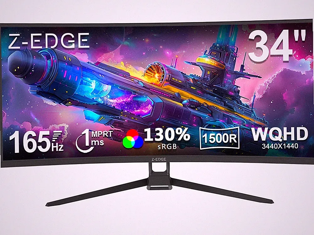 Z-EDGE 34" UWQHD 2K 3440 x 1440 21:9 165 Hz 1 ms Curved Gaming Monitor, PBP, PIP