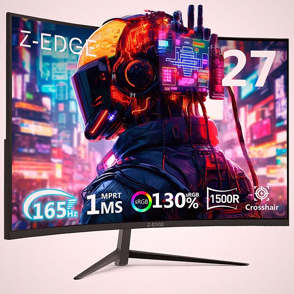 Z-EDGE UG27Q 27" 2K 2560x1440 QHD 165Hz 1ms Curved Gaming Monitor, FreeSync