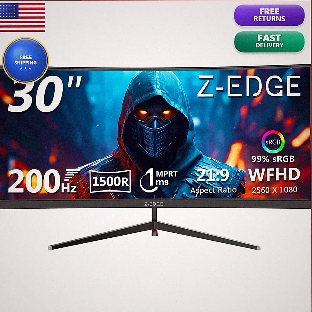 Z Z-EDGE Z-Edge 30" Curved Gaming Monitor, WFHD1080P 200Hz 165Hz 144Hz, MPRT