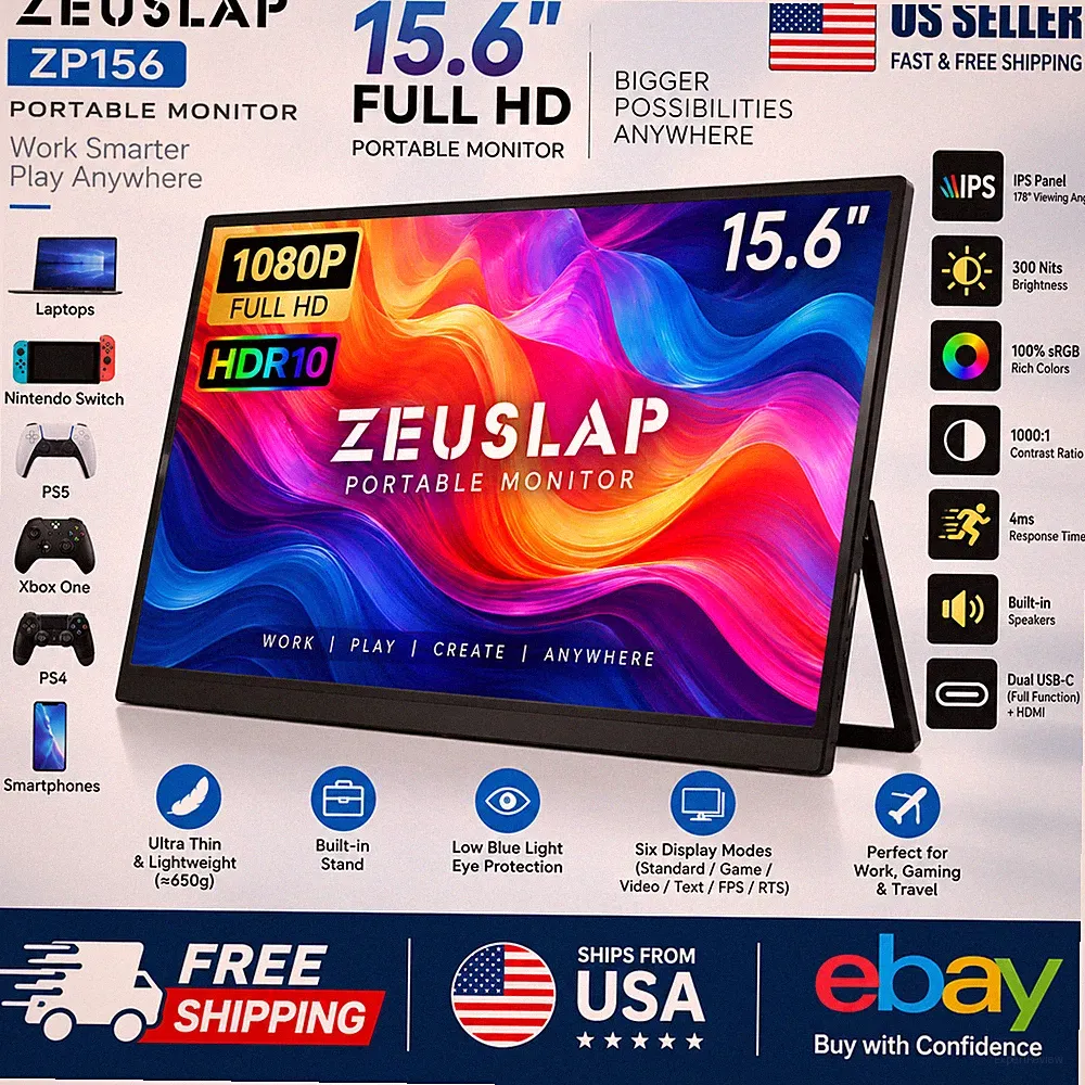 Zeuslap Z15st - 15.6" 1080p 120Hz Touchscreen USB-C HDMI Portable Monitor
