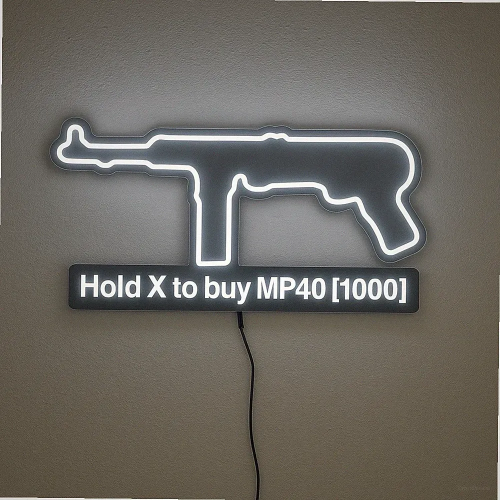 Zombies MP40 Life Sized LED Sign - Gaming Room Wall Decor