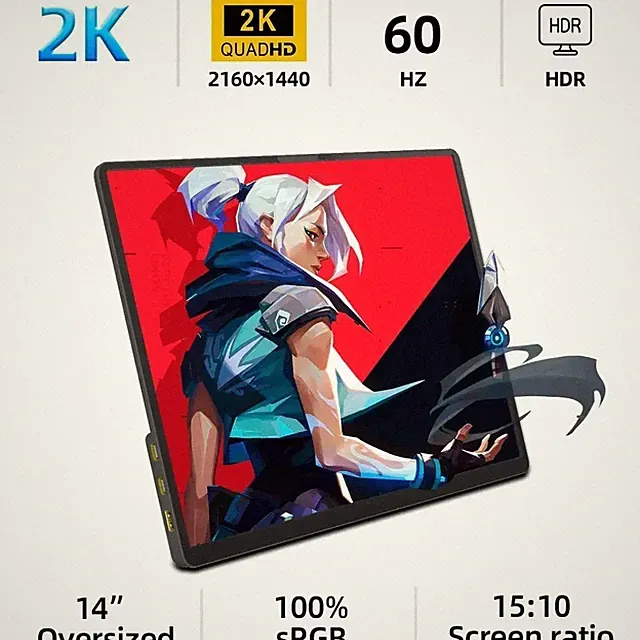 ZSUS 14* 2K Portable Monitor 60HZ For Laptop XBox PS4 / 5 Switch TV Box Cell Pho