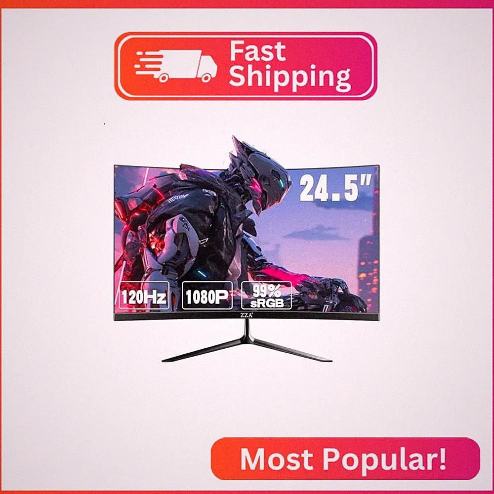 ZZA 24.5 Inch FHD (1920x1080) 120Hz Curved Gaming Monitor, 3000R Curvature VA Pa