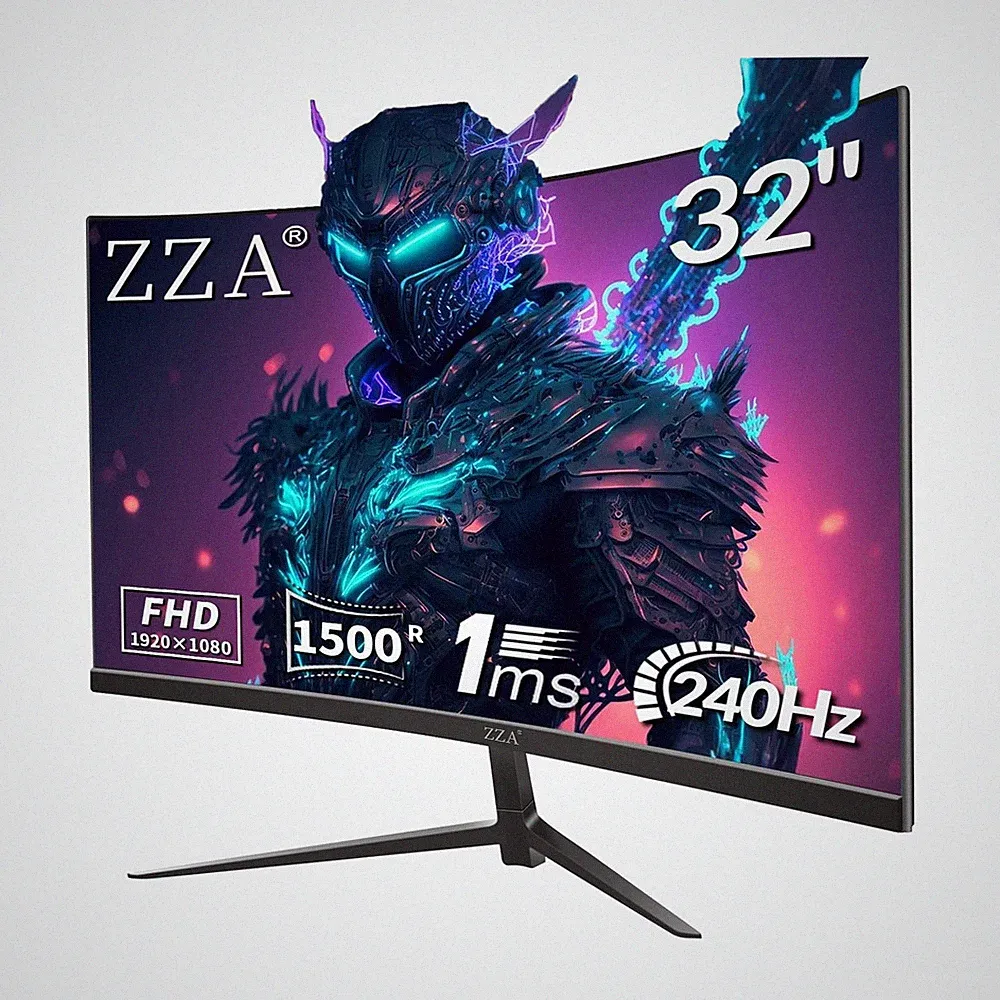 ZZA 32" Curved Gaming Monitor, FHD 1920x1080, VA, 1ms 240Hz, FreeSync Premium...
