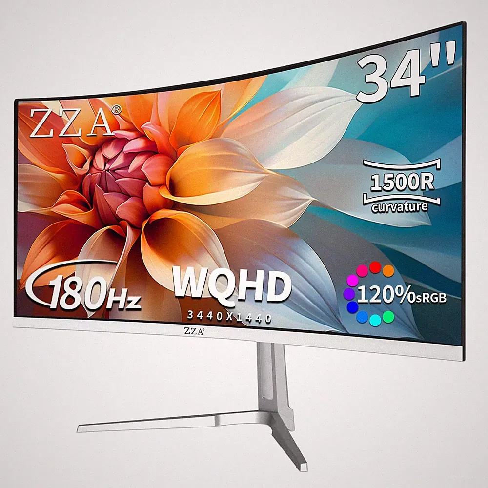 ZZA 34'' Gaming Monitor-165Hz/180Hz WQHD (3440x1440P) 34 INCH, White